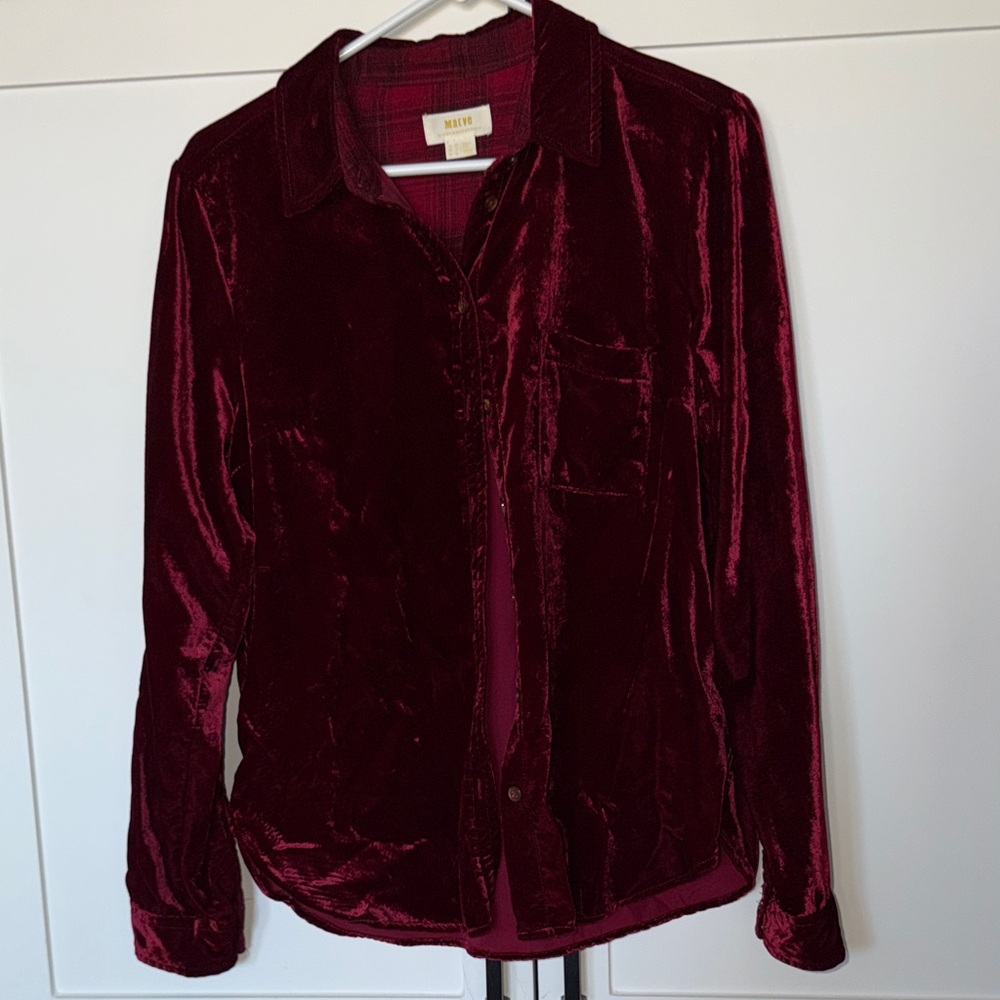 Maeve Burgundy Velvet Button Down Shirt